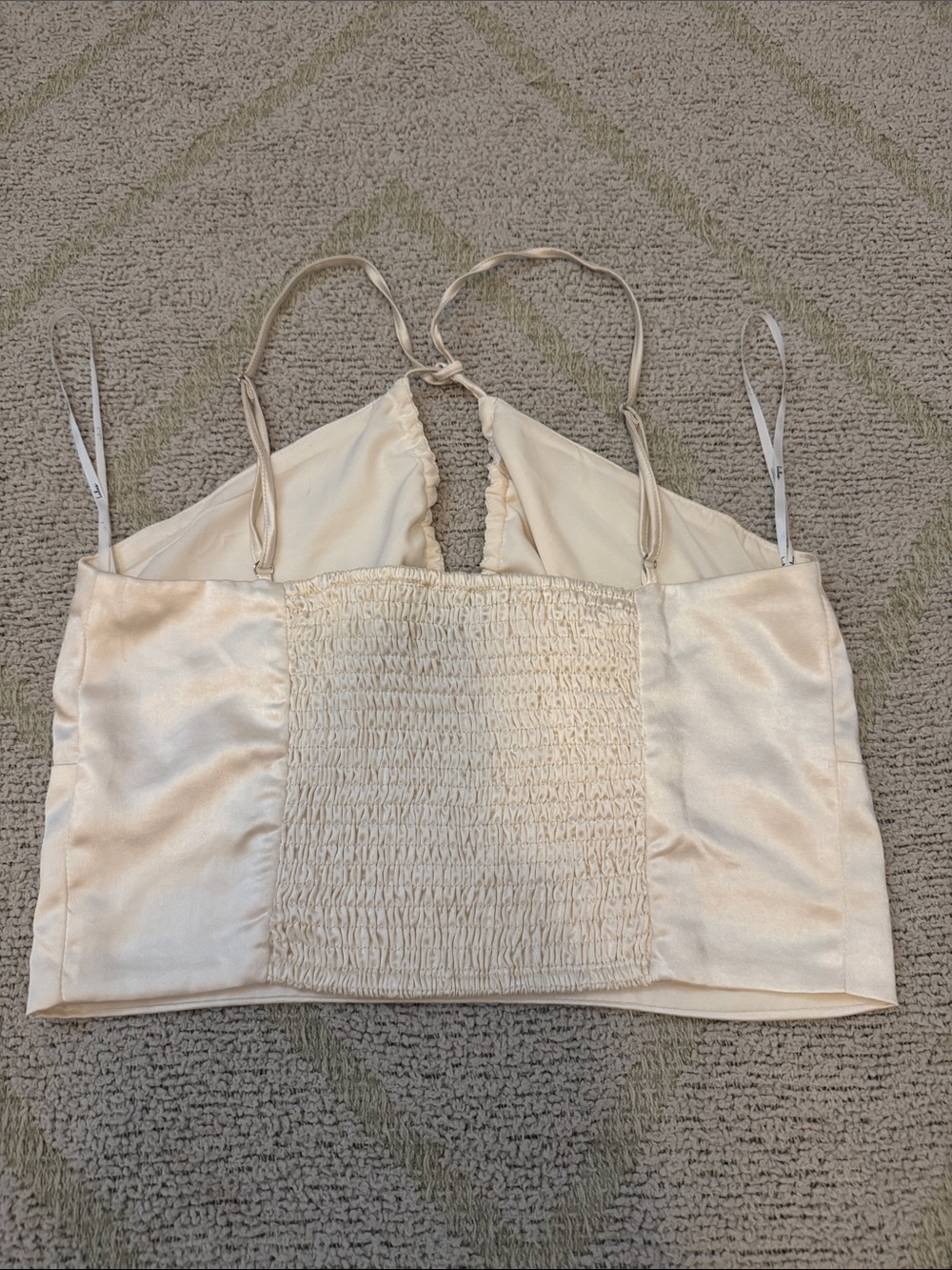 Lulus Champagne Satin Halter Crop Top Size Large - Picture 3 of 3